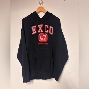 Y2K Exco Jeans Men’s Black Pull-over Hoodie Medium Long Fit Streetwear